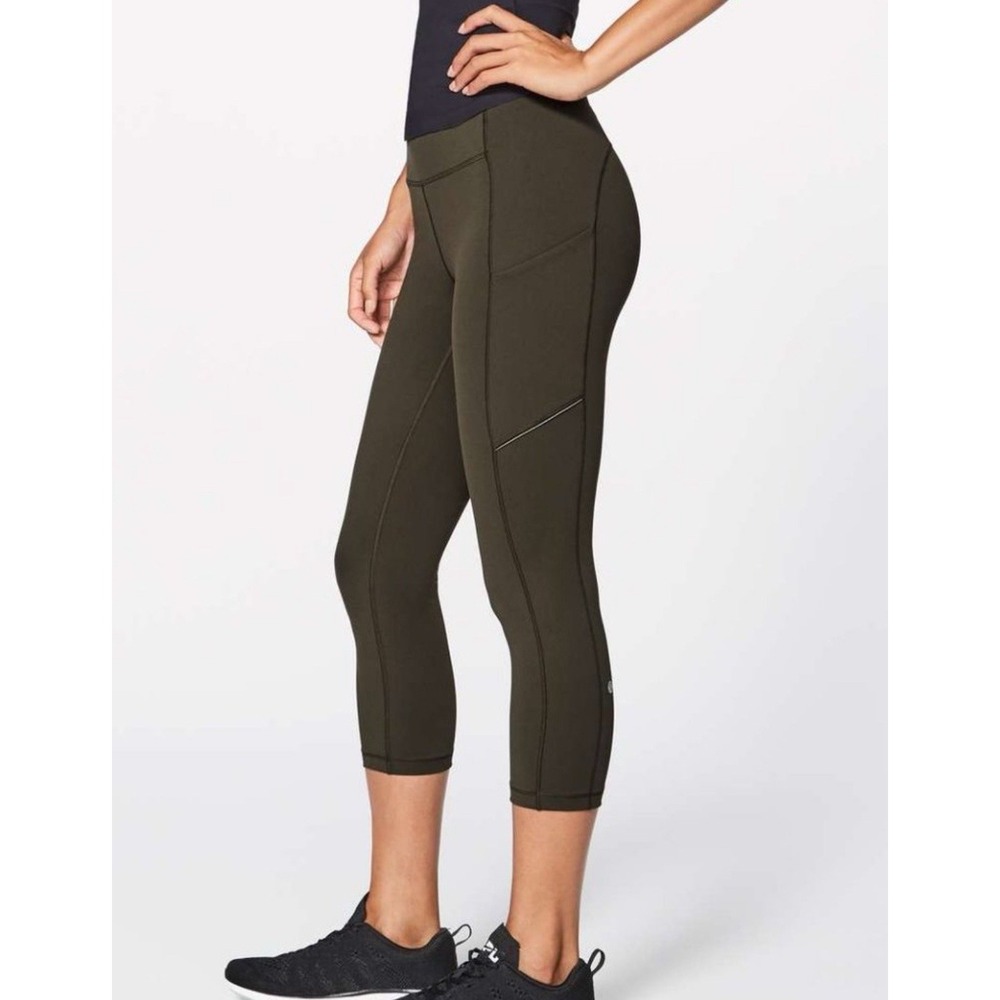 Lululemon Speed Up Crop Luxtreme Side Pockets Dark Olive Leggings Yoga Gym Pants